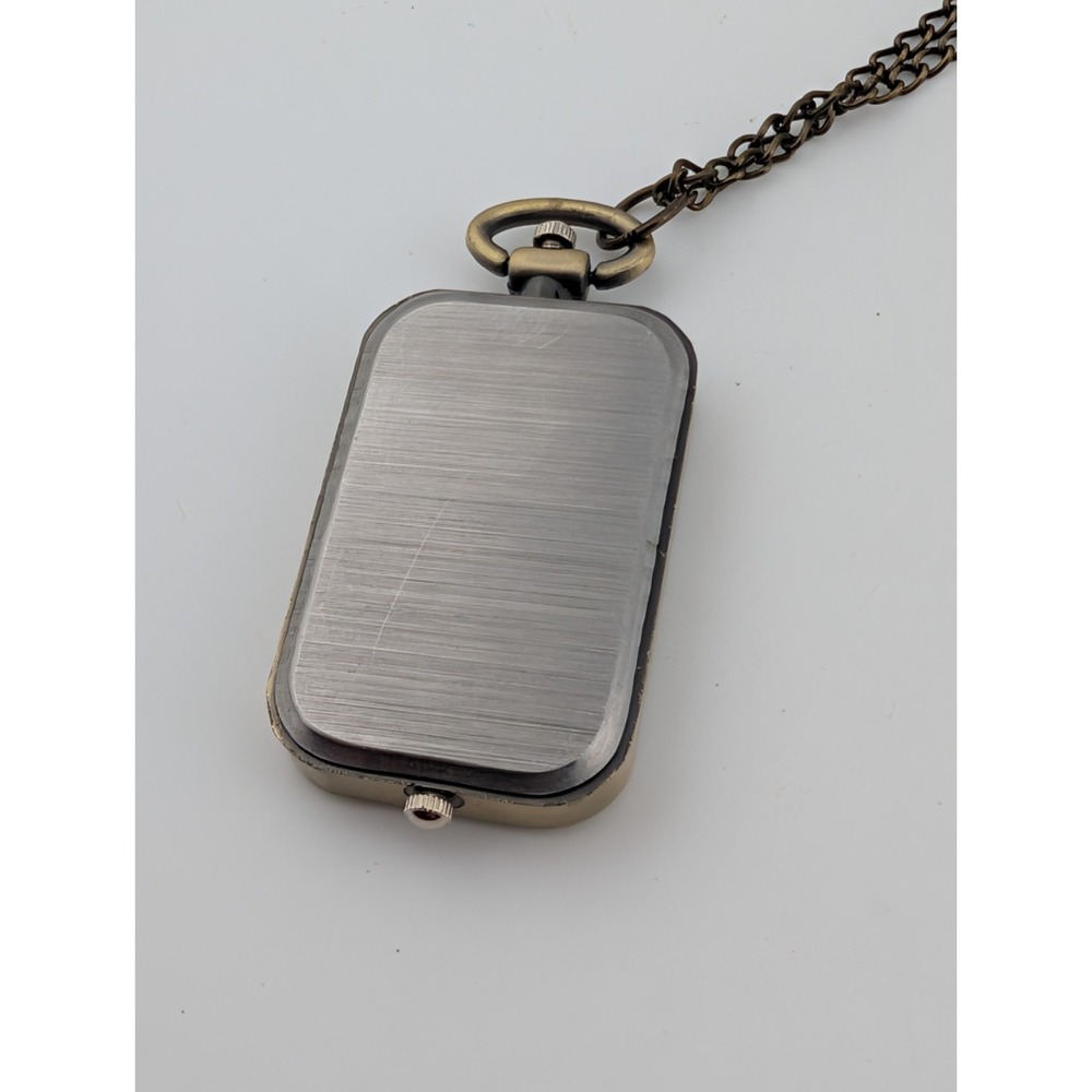 Bronze Tone Dual Time Quartz Analog Pendant Watch w/ Chain New Battery - Picture 4 of 4
